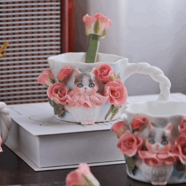 Cat And Rose Cup
